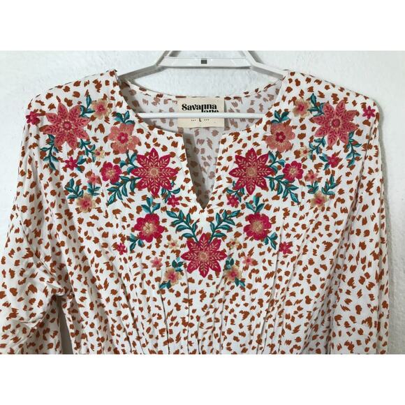 Savanna Jane Top Womens Large Floral Embroidered Rayon Multicolor Boho - Picture 4 of 8